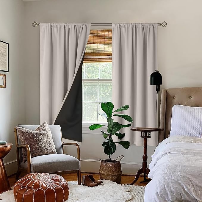 BGment Camel Blackout Curtains for Bedroom 63 Inch Length 2 Panels Set, Thermal Insulated Full Room Darkening Noise Canceling Living Room Curtains with Rod Pocket, Each Panel 52 Inch Wide, Cashmere