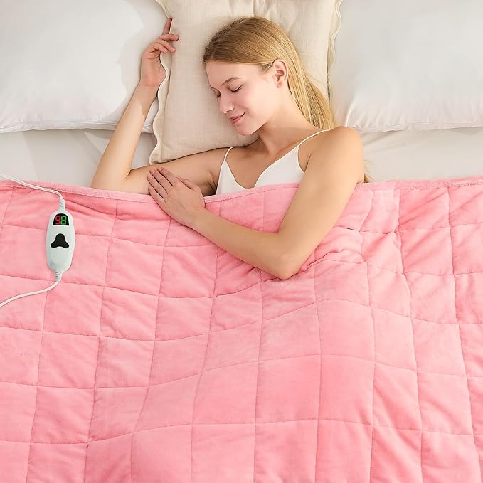 CYMULA Heated Weighted Blanket for Adults, Weighted Heated Blanket 48" x 72", 15lbs Sherpa Fleece Weighted Electric Blanket Soft Heating Blanket with 10 Heating Levels & 1-8 Hours Auto Off, Pink