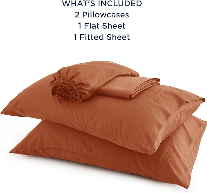 Bedsure Full Size Bed Sheets, Cooling Sheets, Rayon Derived from Bamboo, Breathable & Soft, Deep Pocket Up to 16 Inches, Hotel Luxury Silky Bedding for Hot Sleepers, Burnt Orange