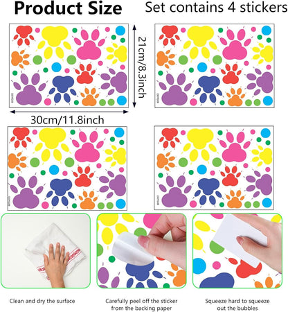 Glow in The Dark Paw Print Stickers, 128 PCS Luminous Colorful Dog Paws Wall Decals for Kids' Bedroom, Nursery, Playroom & Party Room Decor