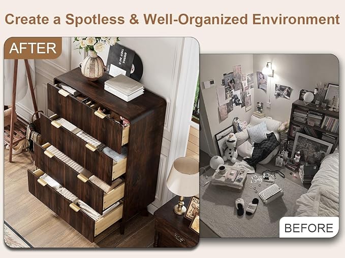 QUW Fluted Dresser for Bedroom with 5 Drawers, Modern 40.2" Tall Drawer Dressers with Metal Handle, Wooden Chest of Dresser for Living Room, Hallway, Dark Walnut