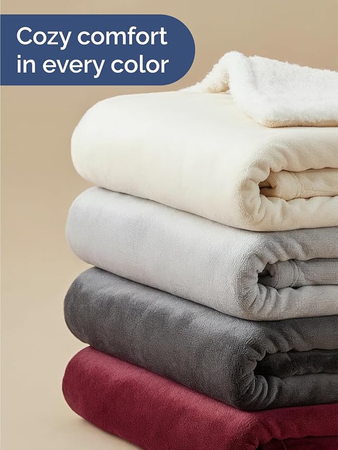 Sherpa Fleece Blanket Twin Size - Reversible Sherpa Fleece Twin Blanket - Super Soft Double Sided for Bed, Sofa, Couch - Thick, Warm, Fuzzy and Plush - Luxurious Bedding for Winter - Cream, 60" x 80"