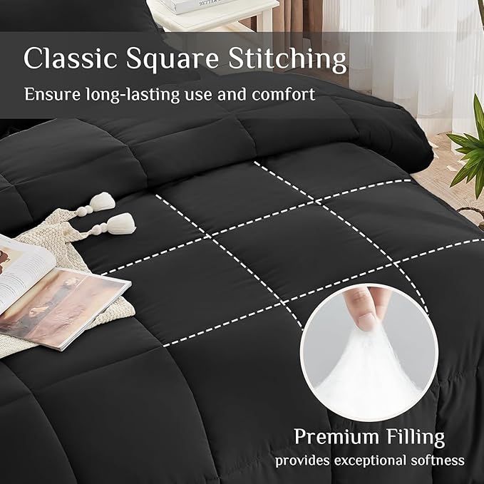 JOLLYVOGUE California King Comforter Set, Ultra-Soft Bed in a Bag Cal King Size 7 Pieces, Oeko-TEX Certified Bedding Set with Down Alternative Comforter, Sheets, Pillowcases & Shams, Black