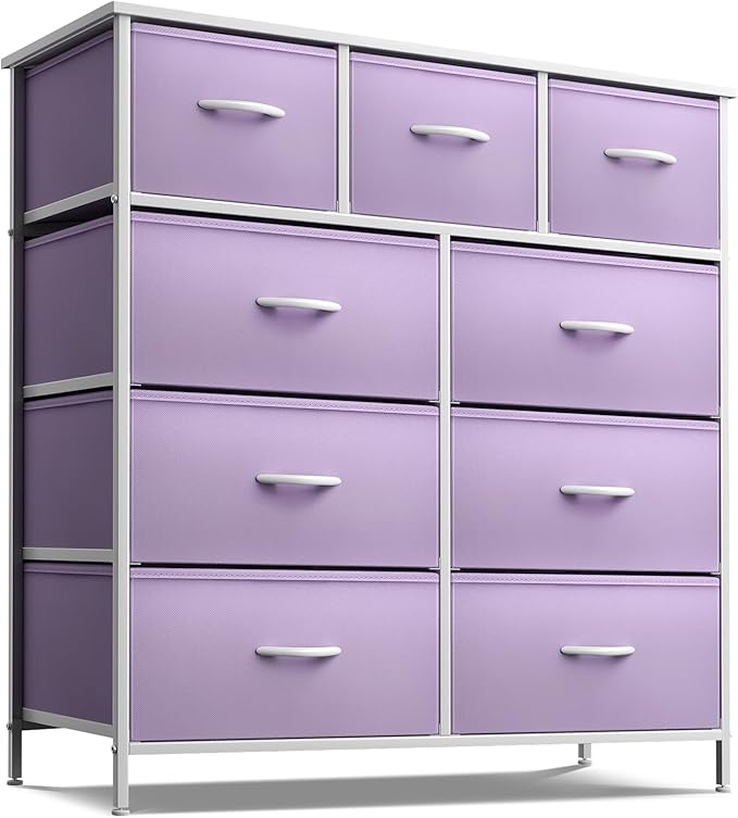 Sorbus Kids Dresser with 9 Drawers - Furniture Storage Chest Tower Unit for Bedroom, Hallway, Closet, Office Organization - Steel Frame, Wood Top, Fabric Bins (Purple, Solid)