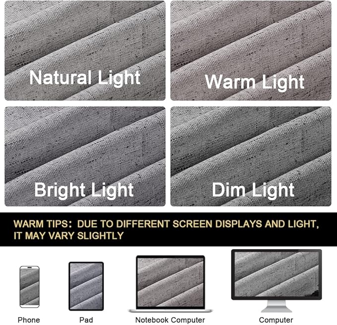 PrinceDeco 100% Blackout Curtains 64 inch Long 2 Panels,42" Wide,64" Length Energy Saving Curtains for Bedroom Living Room Grommet Blackout Linen Curtains with Thermal Insulated Liner,Light Grey