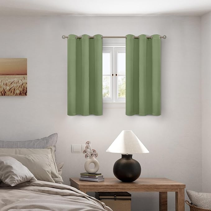 BGment Short 100% Blackout Curtains for Bedroom, Thermal Insulated Energy Efficiency Noise Reducing Grommet Curtains 54 Inch Length with Liner for Small Window 2 Panels Each 42 Inch Wide, Grass Green