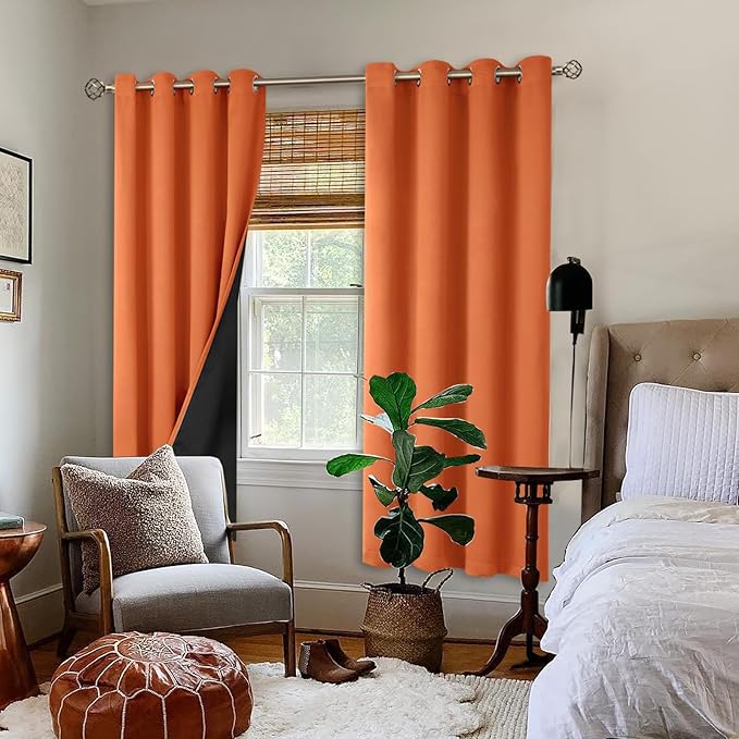 BGment Thermal Insulated 100% Blackout Curtains 72 Inch Length 2 Panels, Total Light Blocking Curtains for Bedroom, Grommet Window Drapes with Thick Black Liner, 52 Inch Wide Each Panel, Burnt Orange