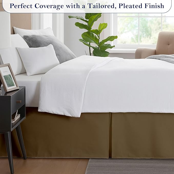 Full Bed Skirt, Luxury 24 Inch Drop Taupe Pleated Bed Skirt, Double Brushed Microfiber, Box Pleat Design, Wrinkle & Fade Resistant, Easy Fit Tailored Bedskirt for Full Size Beds