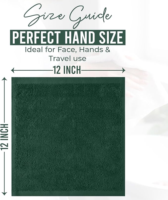 DAN RIVER 100% Cotton Wash Cloths 24 Pack [12x12] Soft & Absorbent washrags, Gym, Hotels & Spa Perfect for Everyday Use Fingertip Towels, Hunter Green