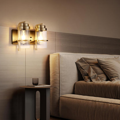 Bathroom Vanity Light Fixtures, Black Gold Vanity Lights for Bathroom 2 Lights,Gold Brushed Wall Sconce(Bulbs not Included)