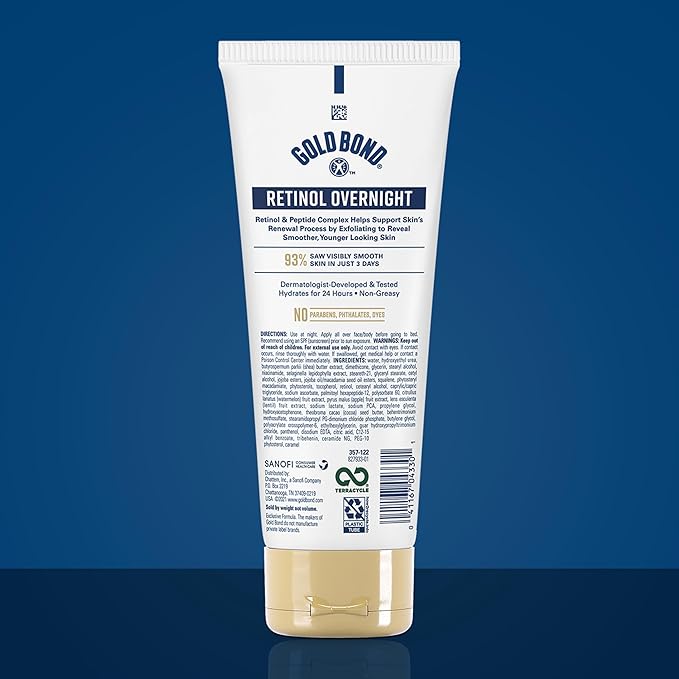Gold Bond Age Renew Retinol Overnight Body & Face Lotion, With Retinol & Peptide Complex, for Dry Skin, 7 oz.