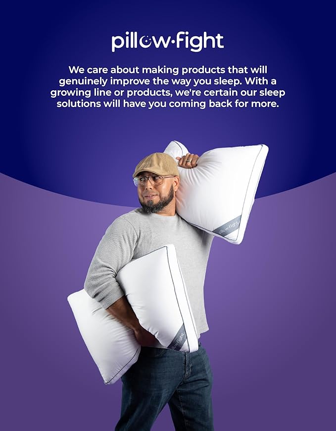 Pillow Fight Knockout - King Pillow, Luxury & Adjustable, Down Alternative, Bed and Neck Pillow, Cooling for, Back Support, Stomach, and Side Sleepers (King Size, Single)