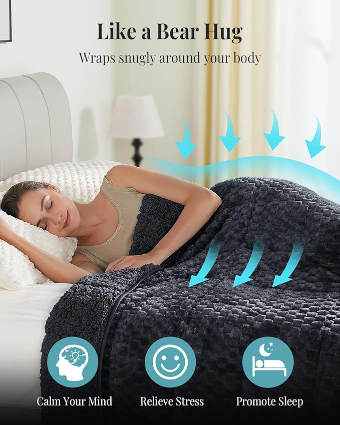 Topblan Sherpa Weighted Blanket for Adluts, Soft Cozy Jacquard Fleece Weighted Blankets Twin Size 15lbs, Thick Heavy Blanket for Sleeping, 48 x 72 inches, Dark Grey