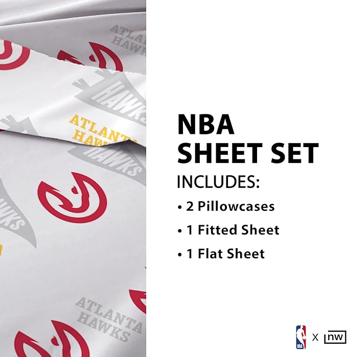 Northwest Officially Licensed Atlanta Hawks NBA Full Size Sheet Set – Soft Team Logo Bedding for Dorms, Bedrooms, Fan Caves & Game Day Style