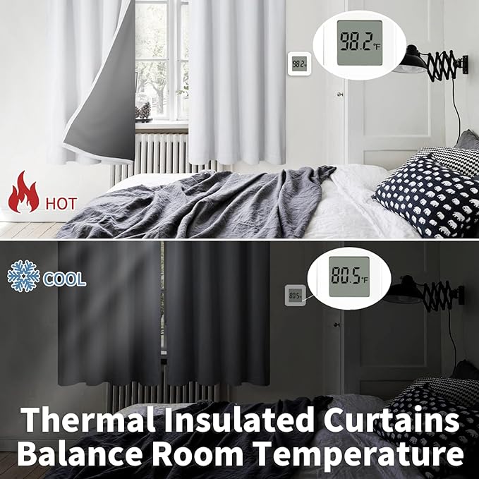 BGment Thermal Insulated 100% Blackout Curtains for Bedroom with Black Liner, Double Layer Full Room Darkening Noise Reducing Rod Pocket Curtain (52 x 84 Inch, Greyish White, 2 Panels)
