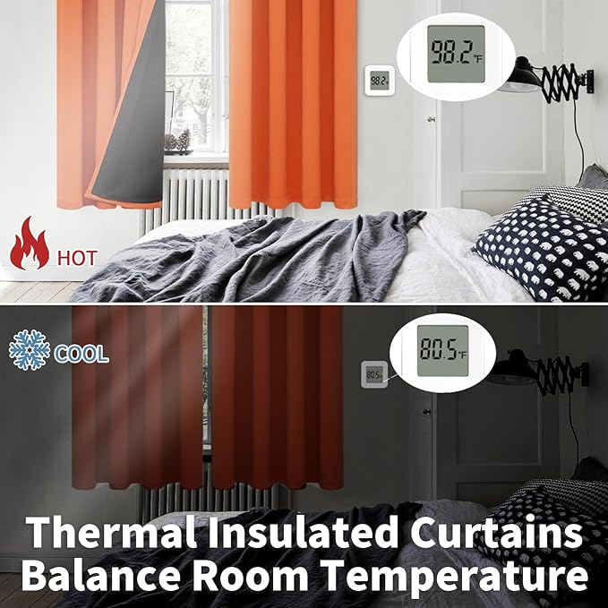 BGment Burnt Orange 100% Blackout Curtains for Bedroom, Fall Full Room Darkening Noise Reducing Living Room Curtains 63 Inch Length, Thermal Insulated Rod Pocket Window Drapes 2 Panels, 52 Inch Wide
