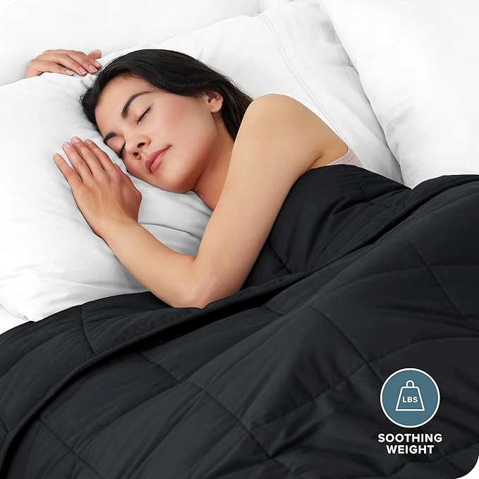 Bare Home Weighted Blanket Full or Queen Size 15lb (48" x 72") for Adults - All-Natural 100% Cotton - Premium Heavy Blanket Nontoxic Glass Beads (Black, 48"x72")