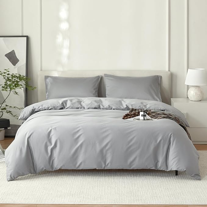 Full Size Cotton Duvet Cover Set 3 Piece-100% Egyptian Cotton Duvet Cover Set,1600Thread Count -Hotel Luxury Bedding，Ultra Soft & Breathable, Wrinkle-Free(Grey, 80x90 inches)