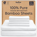 Bambaw 100% Viscose Derived from Bamboo Sheets Queen Size– 6pcs Queen Sheet Set Cooling Sheets, Breathable Bed Sheets, Fits Up to 16'' with Elastic Corner Straps, Super Soft Sheets Queen Size (White)