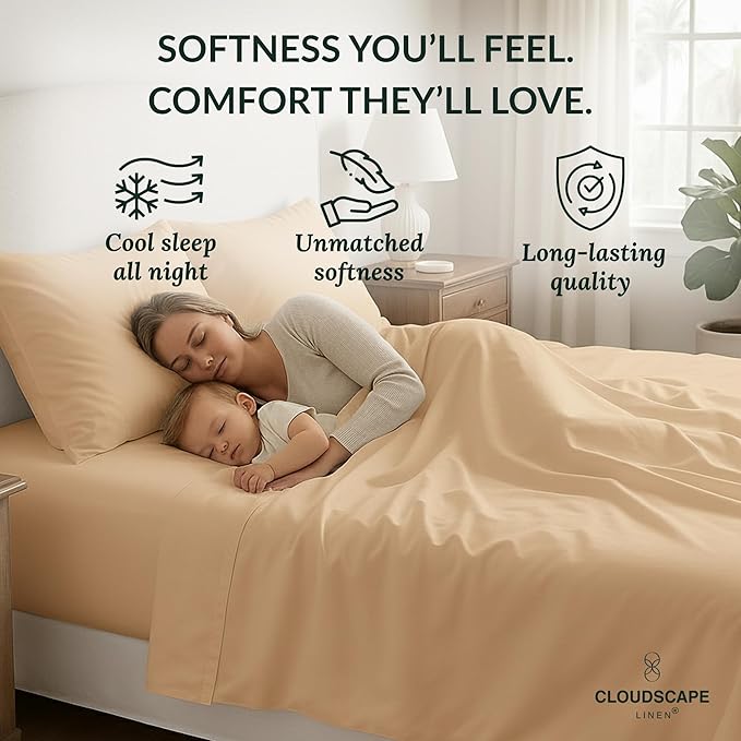 Cloud Scape Linen 100% Egyptian Cotton Sheets Full Size, 4 Pieces Luxury Bedding Set, 400 Thread Count,Hotel Quality, Silky Soft, Deep Pockets up to 17, Linen