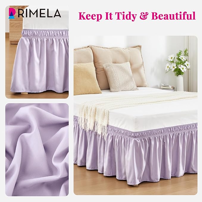 RIMELA Lavender Purple Bed Skirt Queen Size 15 Inch Drop, Wrap Around Elastic Bedskirt, Dust Ruffle for Adjustable Bed Base Machine Washable Easy to Install Bed Skirts