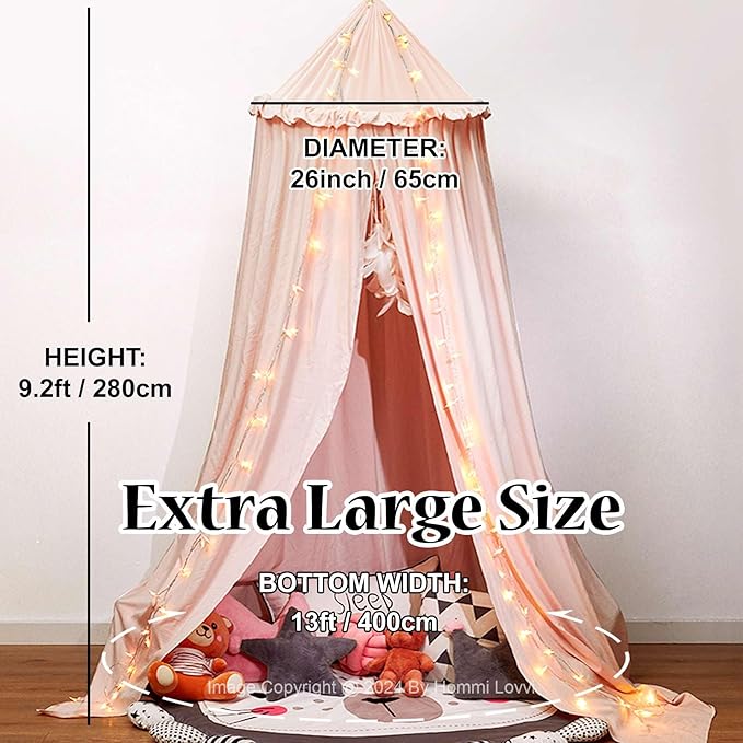 Bed Canopy for Girls, Dreamy Frills Ceiling Hanging Princess Canopy Bedroom Decoration Soft Canopy Net Reading Nook, Extra Large Full Queen Size Bed Canopies - Light Pink