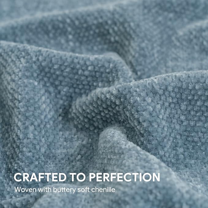 RECYCO Throw Blanket Soft Cozy Chenille Throw Blanket with Fringe Tassel for Couch Sofa Chair Bed Living Room Gift (Dusty Blue, 60'' x 80'')