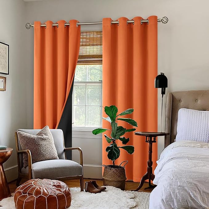 BGment Thermal Insulated 100% Blackout Curtains 84 Inch Length 2 Panels, Total Light Blocking Curtains for Bedroom, Grommet Window Drapes with Thick Black Liner, 52 Inch Wide Each Panel, Burnt Orange