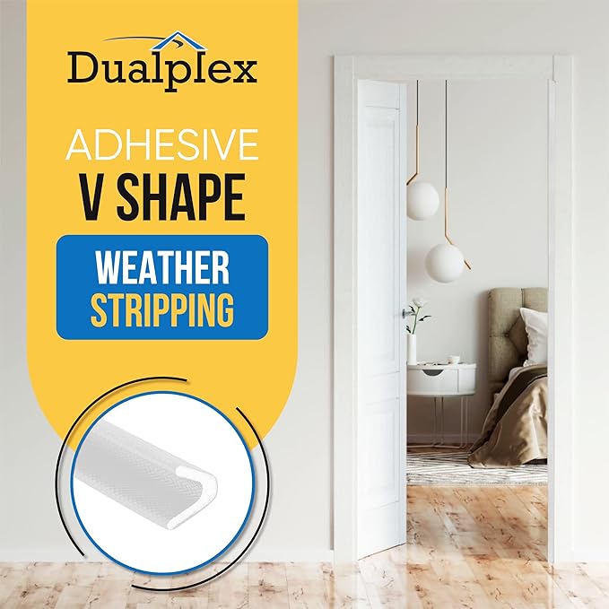 Adhesive V Shape Weatherstrip, Weather Stripping Door Seal Strip Foam Door Frame Insulation Side Jamb Bottom Groove Gap Filler Soundproof V Weatherstripping (White, 1/2 in x 1/2 in x 26 Ft)