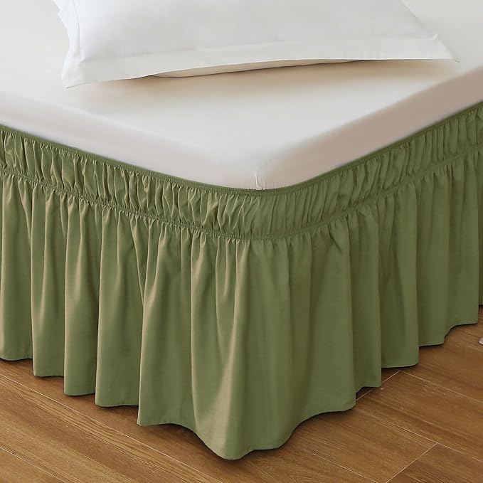 MEILA Queen Bed Skirt, Wrap Around Ruffle Bed Skit for Queen Beds with 24 inch Drop, Elastic Dust Ruffles Easy Fit Wrinkle & Fade Resistant, Sage