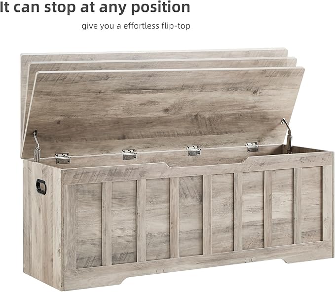 51.2" Storage Chest Extra Large,Storage Bench with 2 Safety Hinges,Shoe Bench,51.2 * 15.7 * 19.1 inches,Wooden Trunk for Bedroom,livingroom,entryway,Supports 220 lb,Easy Assembly(Greige