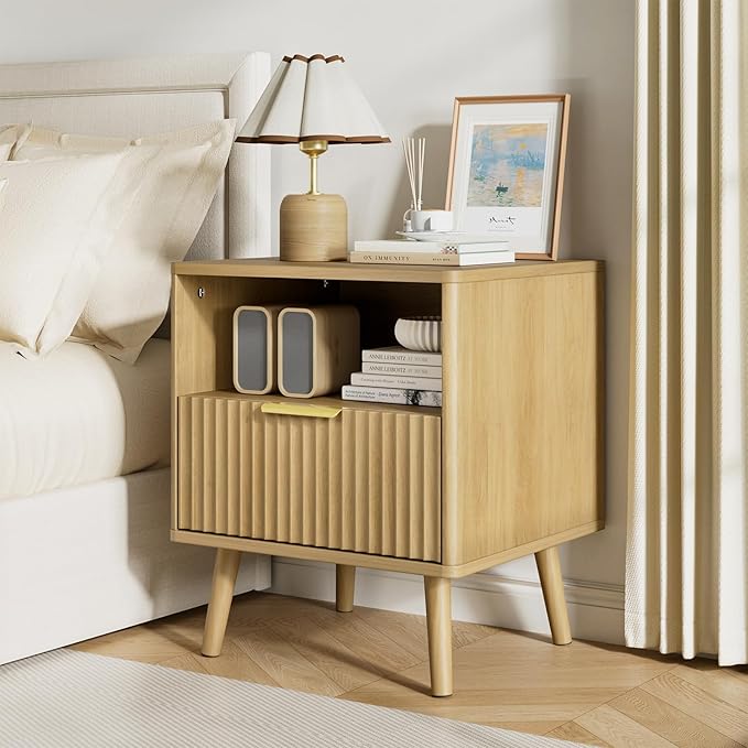 LYNSOM Fluted Dresser and Nightstand Sets 3 Piece, 9-Drawers Dresser and 1-Drawer Nightstands Set of 2, Wood Bedroom Furniture Set for Home, Bedroom, Hallway, Oak