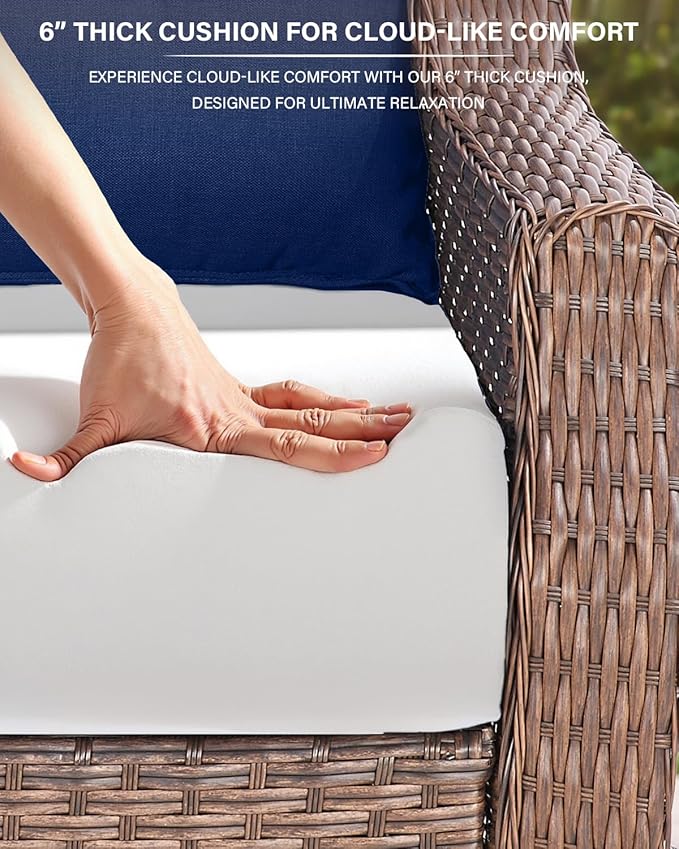 Belord 6-inch Thick Cushion Patio Furniture Set - Outdoor Swivel Rocker Glider Chairs Set of 4 with Glass Top Side Table, All-Weather Wicker Patio Conversation Set for Deck Balcony Sunroom