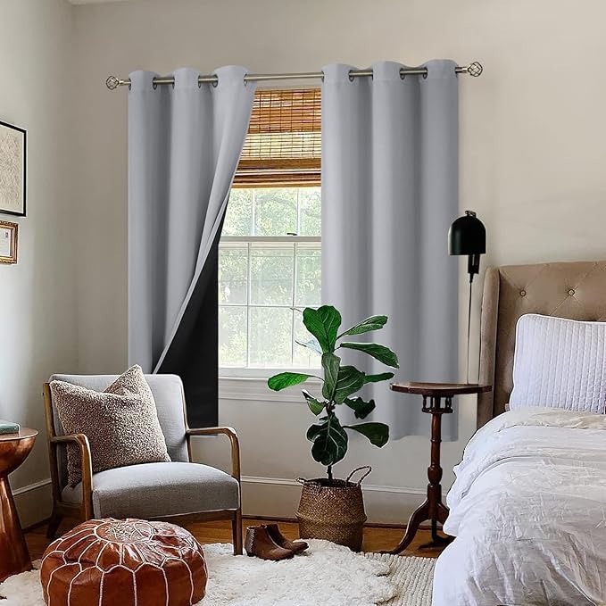 BGment Light Grey Blackout Curtains for Bedroom - Black Out Curtains 63 Inch Long Thermal Insulated Grommet Total Room Darkening Window Drapes for Living Room, 2 Panels, 42 x 63 Inch