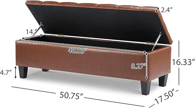 GDFStudio Boucle Storage Ottoman Bench with Button Tufting, 50.75” Upholstered Entryway Bench with Hidden Storage, Soft Close Lid, Rubberwood Legs, Extra Seating for Bedroom, Living Room – Brown