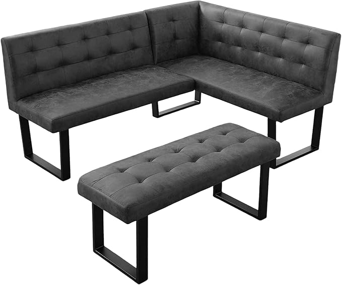 Modern L-Shaped Dining Bench, Vintage Fabric Upholstered Corner Sofa with Metal Legs for Kitchen Nook, Living Room, Dining Room (Left Seat)