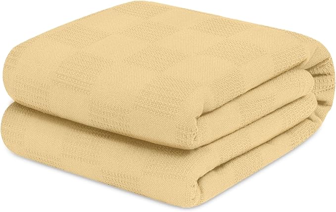 Avalon Bedding 100% Cotton Blankets Queen Size Thermal Blanket (90"x90") - Perfect Cotton Blanket Queen Size for Layering Bed in Any Season - Cotton Blankets for Bed (Beige)