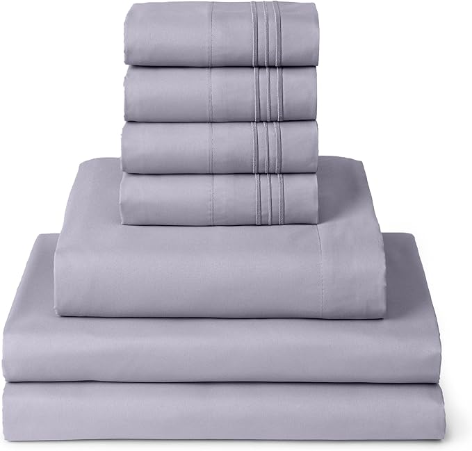 Mellanni Split King Sheet Set - 7-Piece Iconic Collection Bedding, (Including 4 Pillowcases), 16-Inch Deep Pocket, Easy Care, Extra Soft, Cooling Sheets, Brushed Microfiber - Lavender