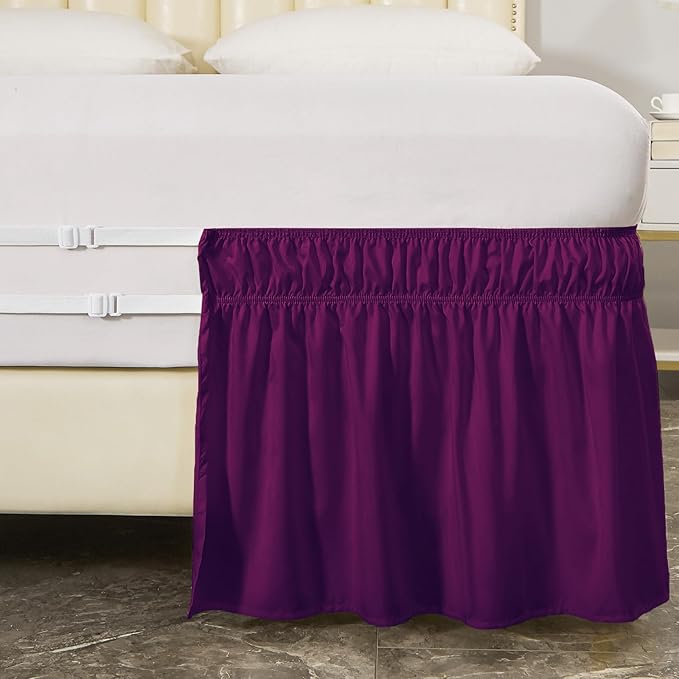 MEILA Queen Bed Skirt, Wrap Around Ruffle Bed Skit for Queen Beds with 18 inch Drop, Elastic Dust Ruffles Easy Fit Wrinkle & Fade Resistant, Purple
