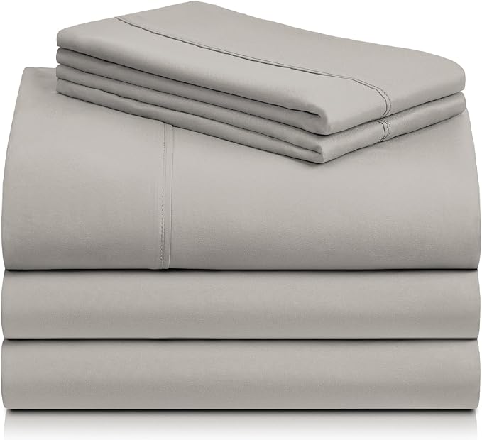 LuxClub 5 PC Split King Sheet Set, Deep Pockets Wrinkle Free Cooling Bed Sheets Hotel Bedding for Women, Men, Includes 1 Fitted Sheet, 1 Flat Sheet and 2 Pillowcases-Light Taupe