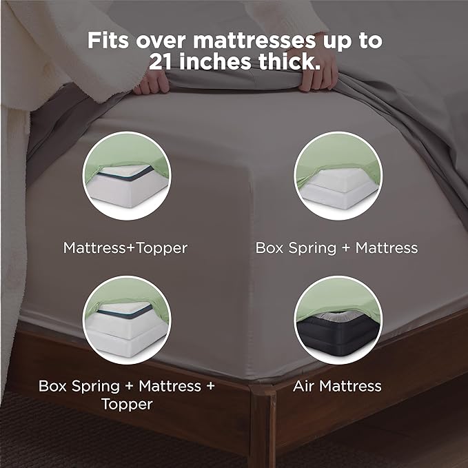 Bedsure Deep Pocket Queen Sheets Set - Fits Mattresses Up to 21 Inches Thick - 4 Piece GentleSoft Bed Sheets, Moisture Wicking, Soft & Cooling Bedsheet & Pillowcases, Easy & Secure Fit, Sage Green