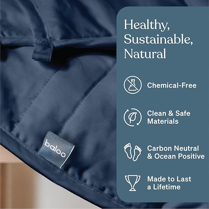 Baloo Weighted Blanket for Adults 20 lb (Navy Blue, 60"x80") | Cool & 100% Cotton | Machine Washable & Dryer Safe | Glass Microbead Fill