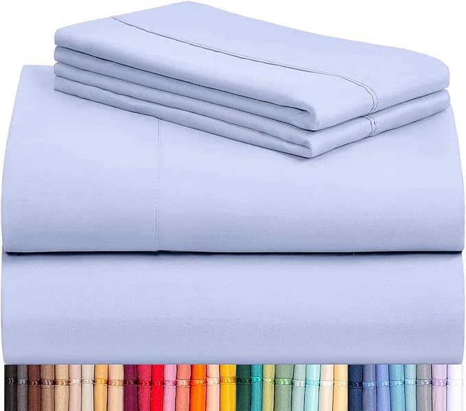 LuxClub 4 PC Sheet Set Bed Sheets Deep Pockets 16" Eco Friendly Wrinkle Free Cooling Machine Washable Hotel Bedding Silky Soft - Sky Blue Full