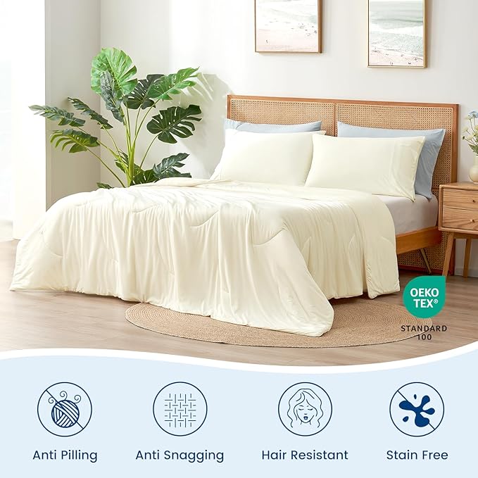 Cozy Bliss Cooling Comforter Queen Size Dual-Sided, Ultra-Soft Cooling Blankets for Hot Sleepers and Night Sweats, Breathable Lightweight Silky Smooth, Snow Ivory