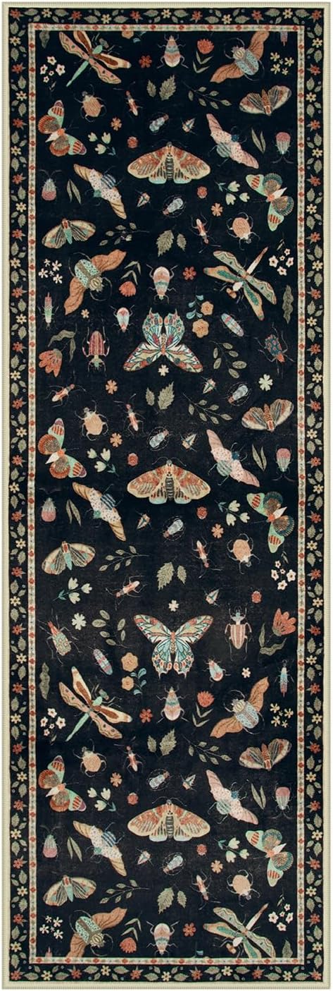 Lahome Insect Washable Runner Rug, 2x6 Kitchen Runners for Hallways 6 Feet Non Slip, Soft Laundry Room Rug Ultra-Thin Long Carpet for Bathroom Bedroom Entryway, Black