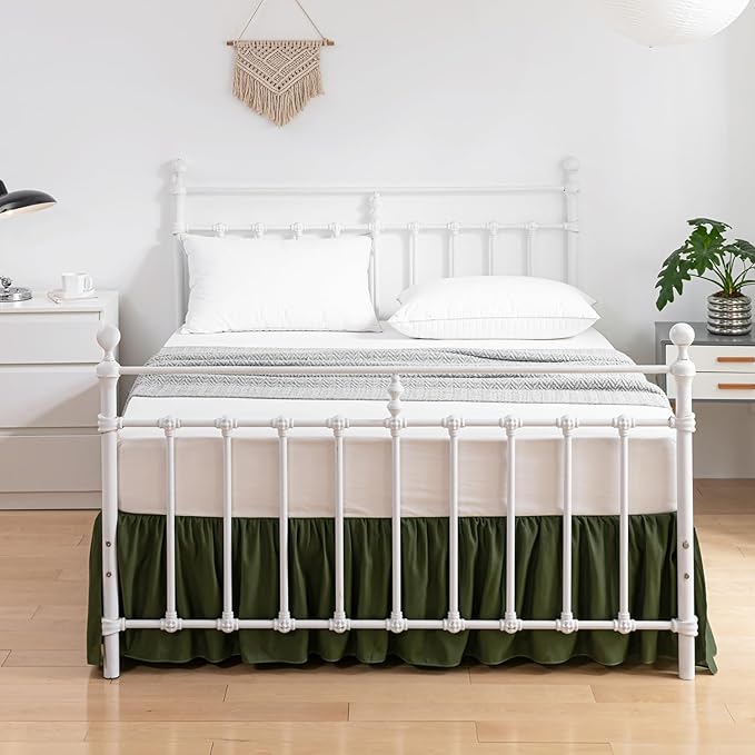 Bed Skirt King Size Ruffled Bed Skirts with Split Corners, 18 Inch Drop Dust Ruffle Bed Skirt with Platform, Green, King - 18" Drop
