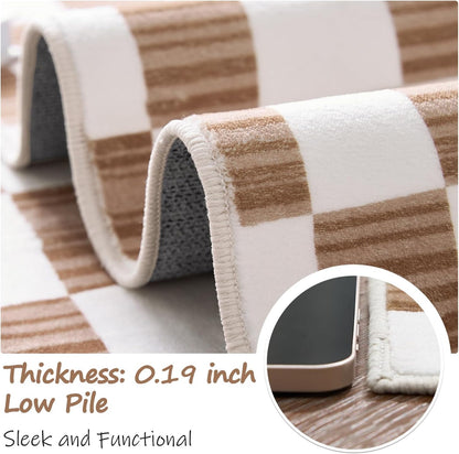 jinchan 8x10 Brown Checkered Area Rugs for Kids Room - Machine Washable Rug Modern Neutral Geometric Lattice Soft Non-Slip Carpet for Nursery Playroom Classroom Living Room Bedroom Dining Room