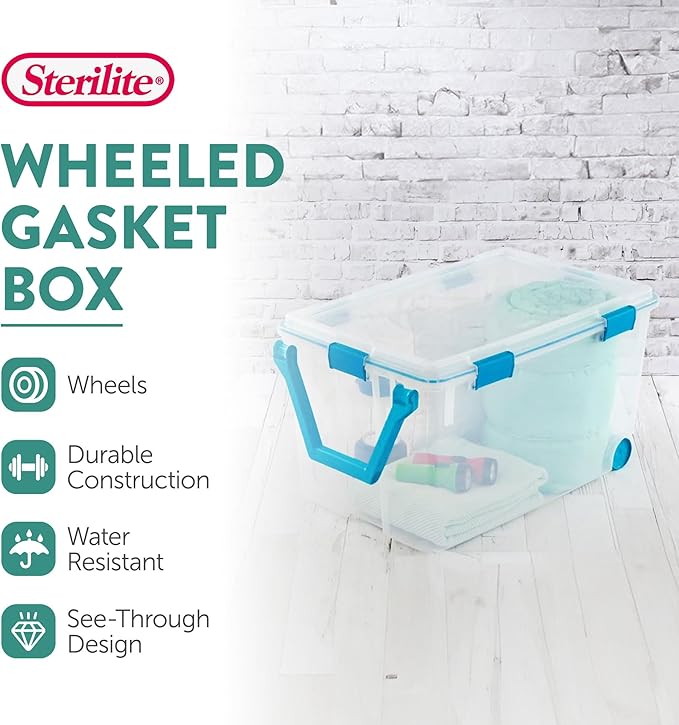 Sterilite 6-Pack Gasket Box, Weather-Resistant Storage Bins with Latching Lids, 120 Quart - Heavy-Duty Organizing Containers for Closet, Bathroom, and Office