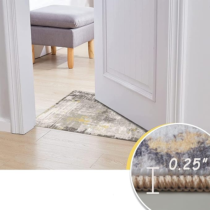 8x10 Area Rugs for Living Room, Non-Slip Backing Washable Rug 8x10, Large Area Rug Soft Carpet for Bedroom Dining Room, Modern, Easy Clean, Durable, Low Pile Rug Under Table, Yellow