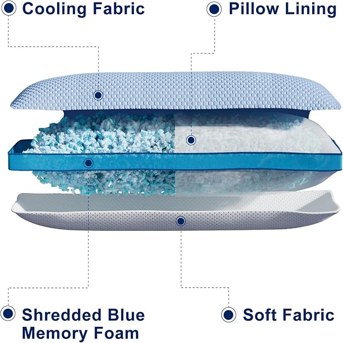 YZ HOME Cooling Body Pillow for Adults, Adjustable Extra Long Pillow for Bed, Pillow Insert with Shredded Memory Foam Full Body Pillows(20x54 Inch, Blue)